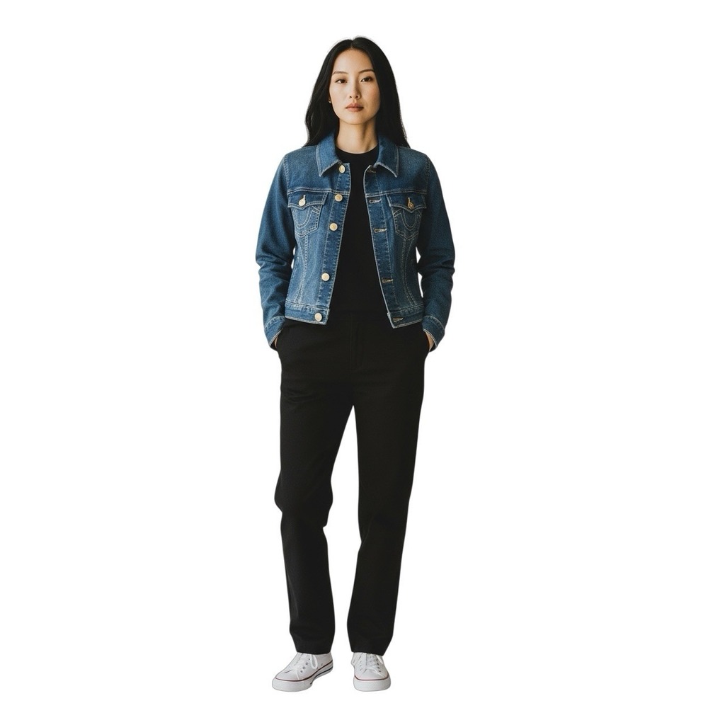 True Religion Women's Trucker Denim Jacket Blue Size L Crop